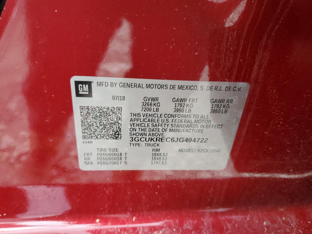 3GCUKREC6JG494722 2018 Chevrolet Silverado K1500 Lt