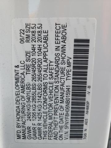 2022 Honda Passport Elite VIN: 5FNYF8H06NB015941 Lot: 51958254