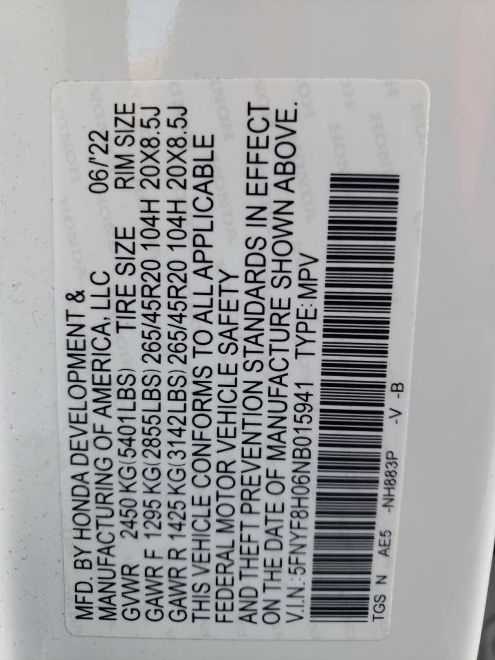 5FNYF8H06NB015941 2022 Honda Passport Elite