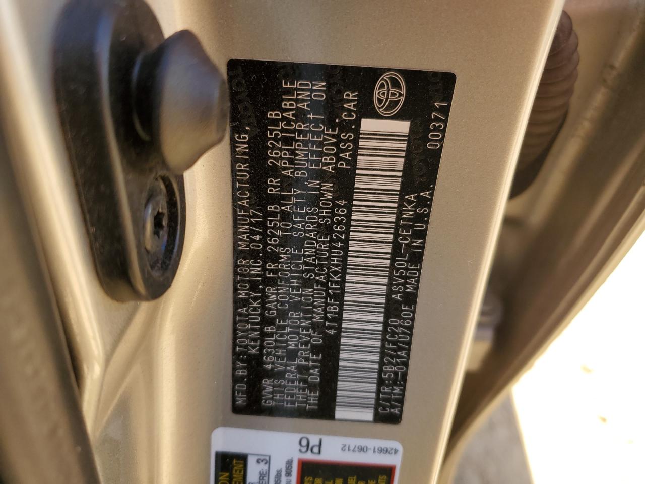 4T1BF1FKXHU426364 2017 Toyota Camry Le