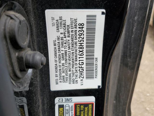 2008 Honda Civic Lx VIN: 2HGFG116X8H529348 Lot: 50117694