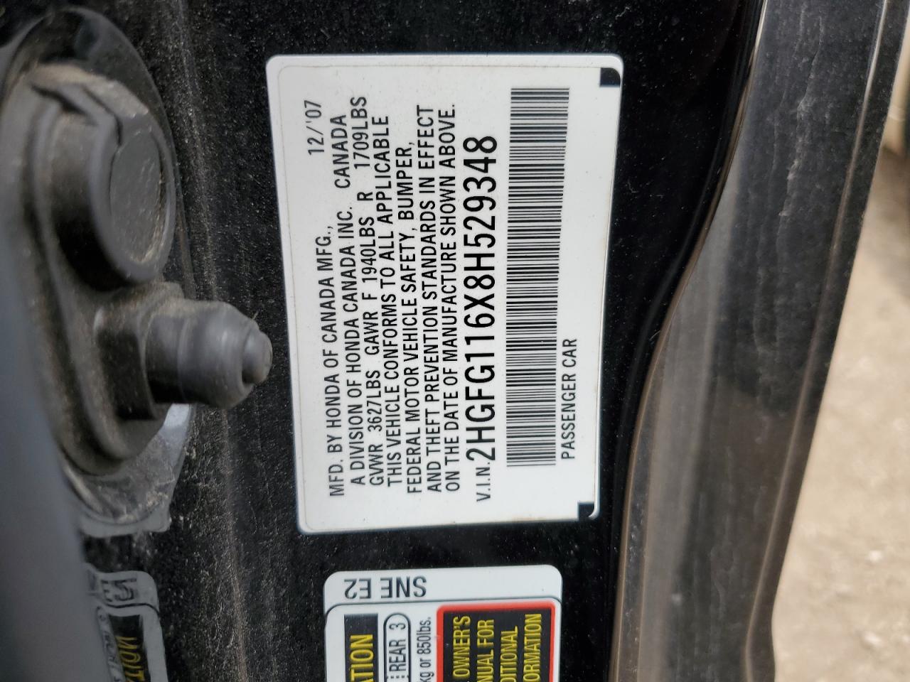 2HGFG116X8H529348 2008 Honda Civic Lx