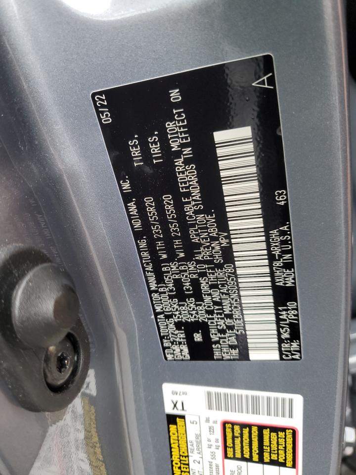 5TDEBRCH5NS095780 2022 Toyota Highlander Hybrid Platinum