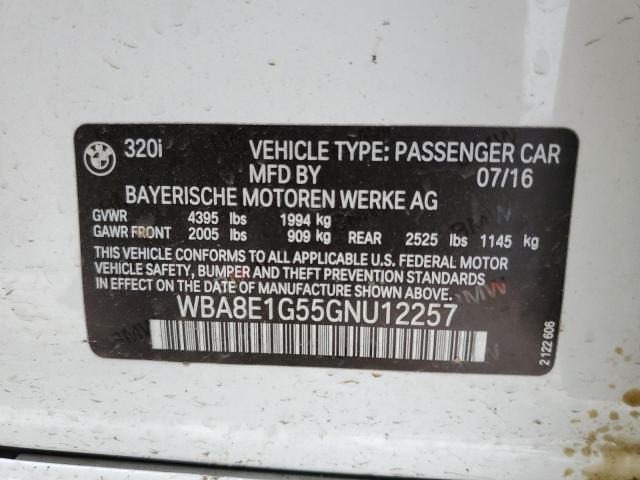 2016 BMW 320 I VIN: WBA8E1G55GNU12257 Lot: 51453234