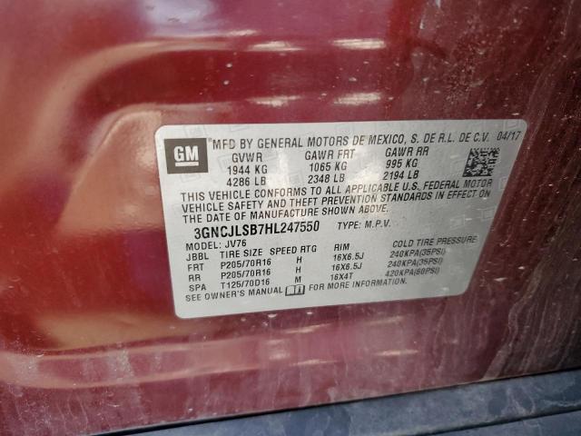 2017 Chevrolet Trax 1Lt VIN: 3GNCJLSB7HL247550 Lot: 50627524