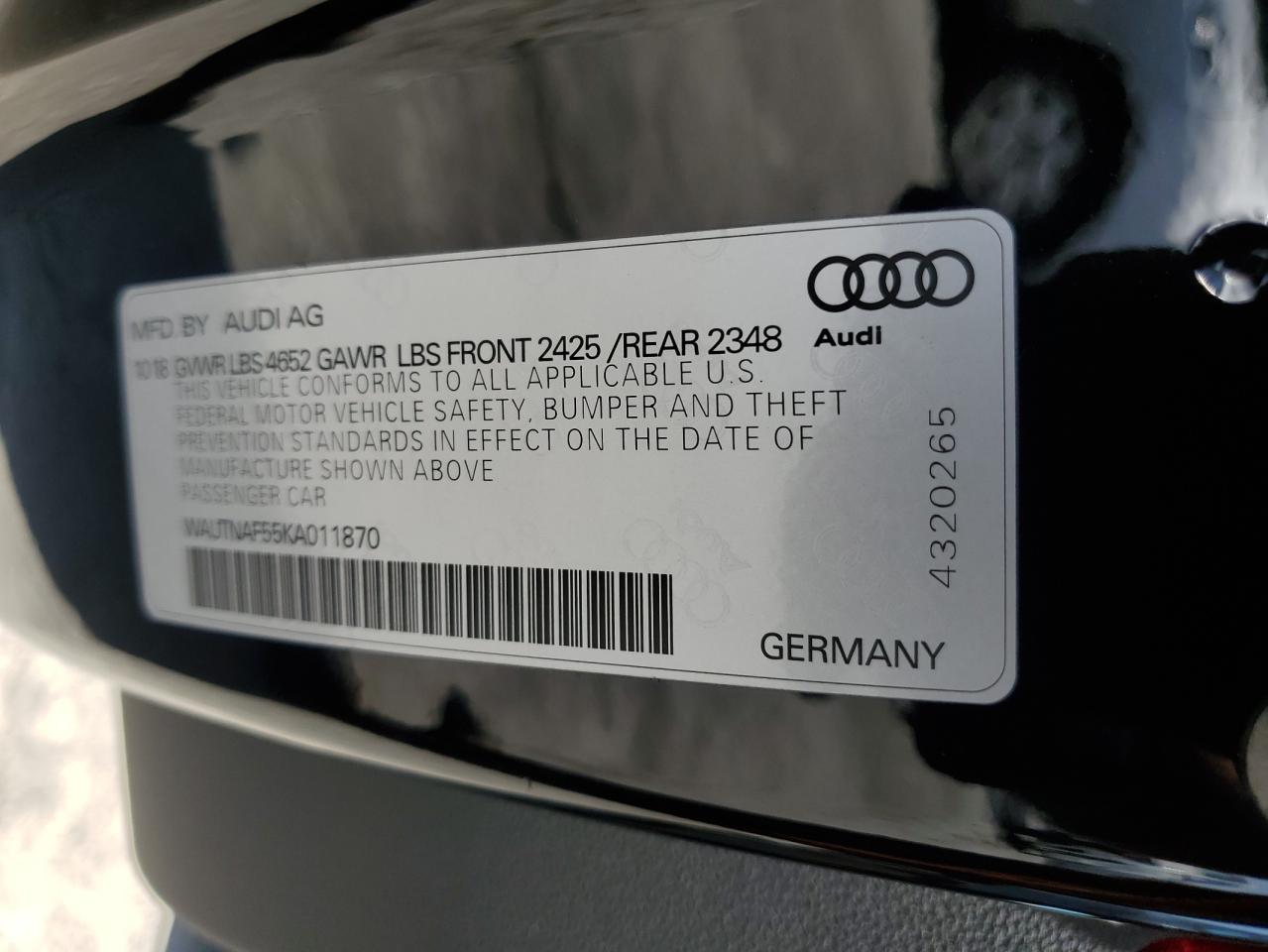 WAUTNAF55KA011870 2019 Audi A5 Premium Plus