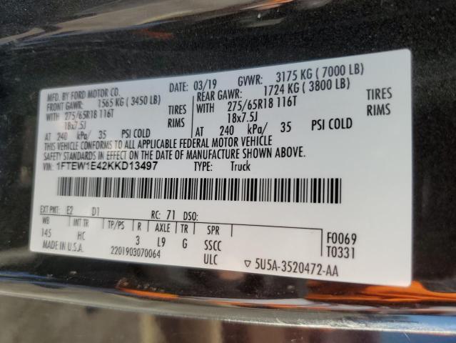 2019 FORD F150 SUPER - 1FTEW1E42KKD13497