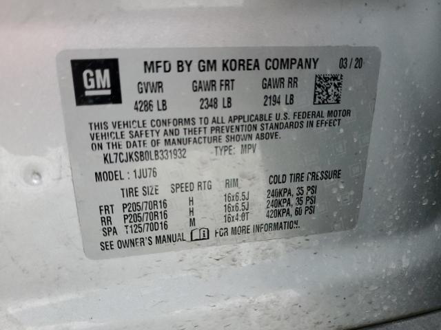 2020 CHEVROLET TRAX LS KL7CJKSB0LB331932