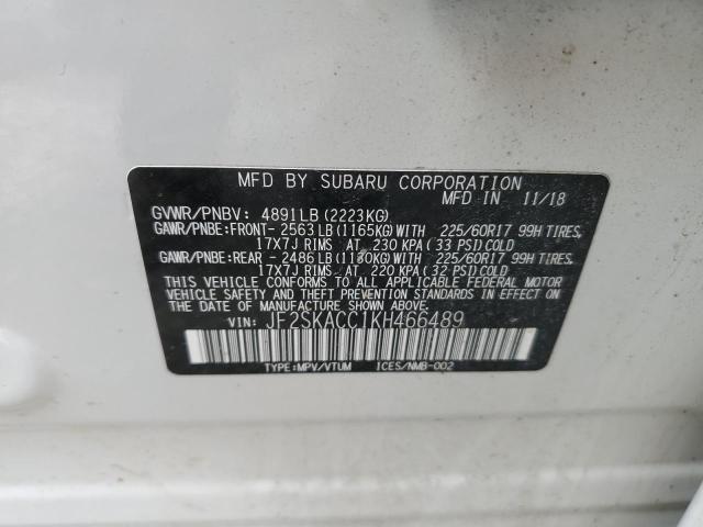 2019 SUBARU FORESTER JF2SKACC1KH466489