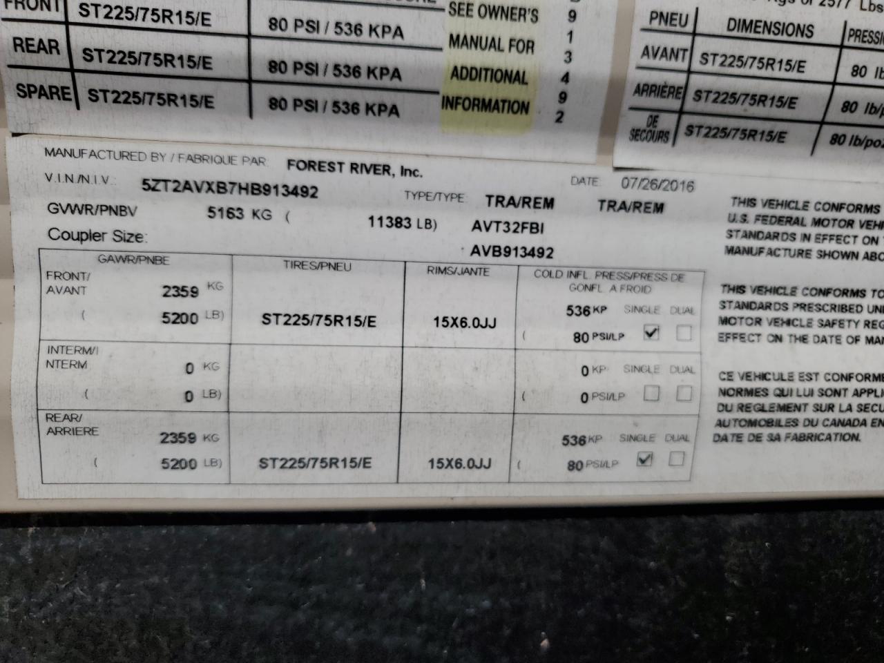 Lot #3273739379 2017 AVENGER 32FBI