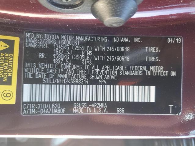 2019 TOYOTA HIGHLANDER - 5TDJZRFH2KS988314