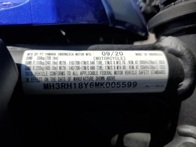 2021 YAMAHA YZFR3 A MH3RH18Y6MK005599