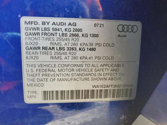 2021 AUDI Q5 E PREMI WA1E2AFY3M2137490