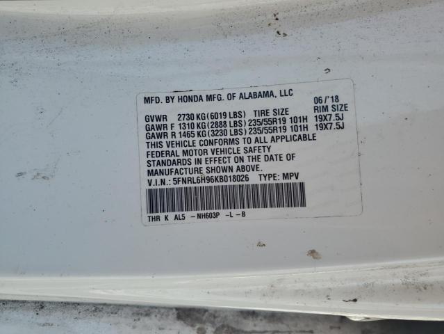 2019 HONDA ODYSSEY EL 5FNRL6H96KB018026