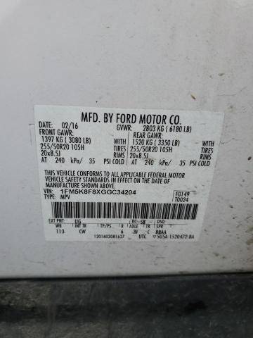2016 FORD EXPLORER L - 1FM5K8F8XGGC34204