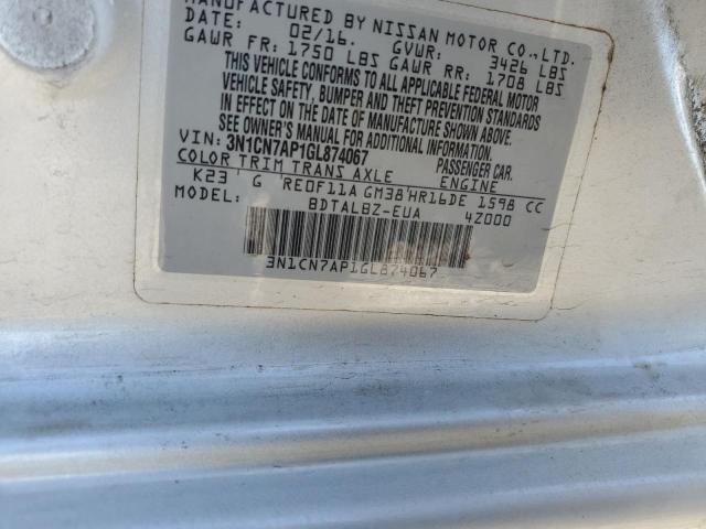 2016 NISSAN VERSA S - 3N1CN7AP1GL874067