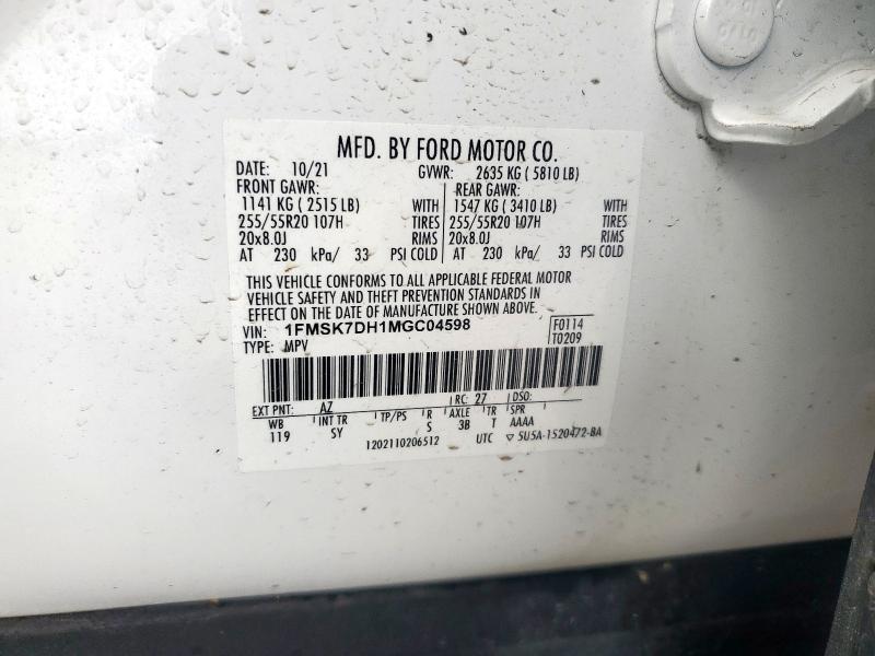 2021 FORD EXPLORER X - 1FMSK7DH1MGC04598