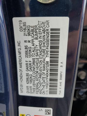 2019 HONDA ACCORD EX - 1HGCV1F40KA073298