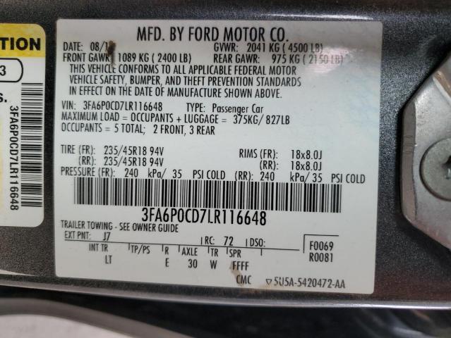 2020 FORD FUSION SEL 3FA6P0CD7LR116648