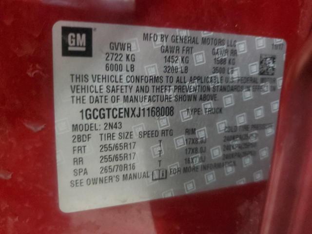2018 CHEVROLET COLORADO L - 1GCGTCENXJ1168008