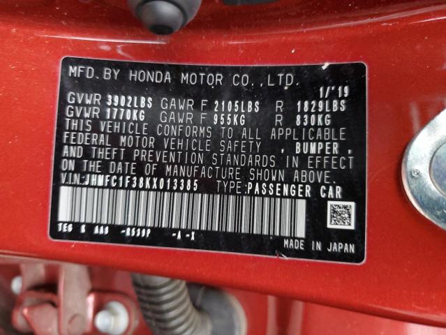 2019 HONDA CIVIC EX - JHMFC1F38KX013385