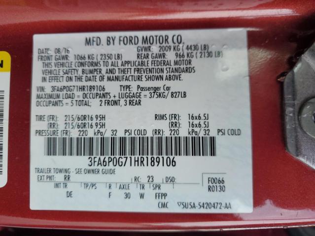 2017 FORD FUSION S 3FA6P0G71HR189106