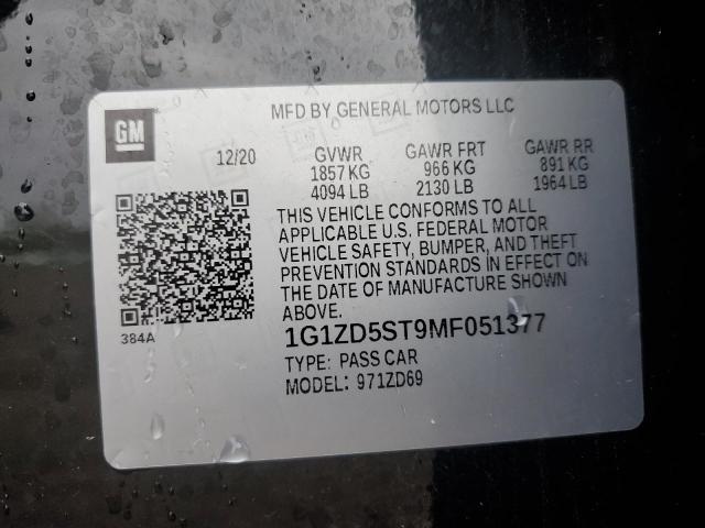 2021 CHEVROLET MALIBU LT - 1G1ZD5ST9MF051377