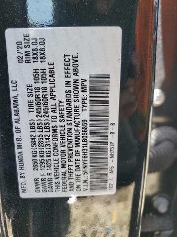 2020 HONDA PILOT EX 5FNYF6H31LB056859