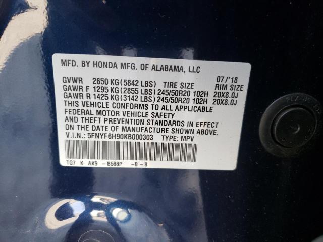 2019 HONDA PILOT TOUR - 5FNYF6H90KB000303