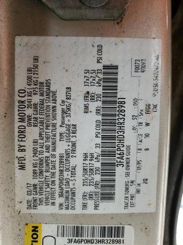 2017 FORD FUSION SE - 3FA6P0HD3HR328981