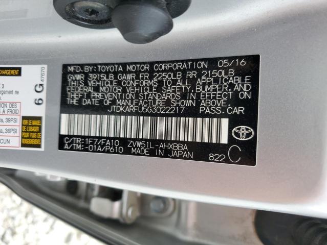 2016 TOYOTA PRIUS - JTDKARFU5G3022217
