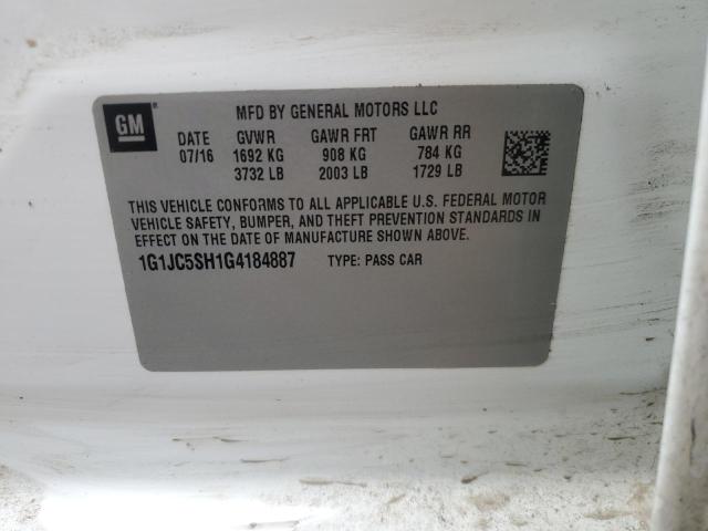 2016 CHEVROLET SONIC LT 1G1JC5SH1G4184887