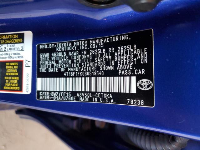 2016 TOYOTA CAMRY LE - 4T1BF1FK0GU519540