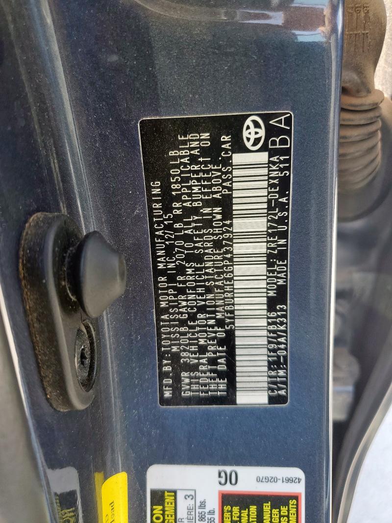 2016 TOYOTA COROLLA L - 5YFBURHE6GP437924
