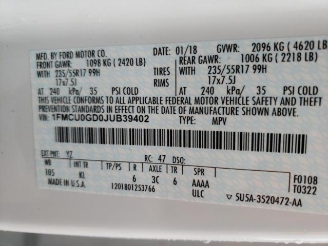 2018 FORD ESCAPE SE - 1FMCU0GD0JUB39402
