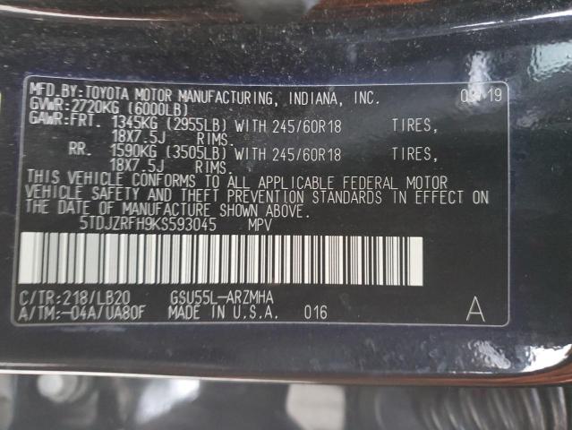 2019 TOYOTA HIGHLANDER - 5TDJZRFH9KS593045