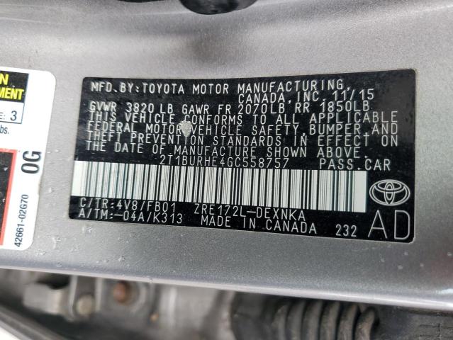 2016 TOYOTA COROLLA L - 2T1BURHE4GC558757