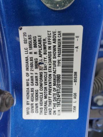 2020 HONDA INSIGHT TO 19XZE4F97LE010980