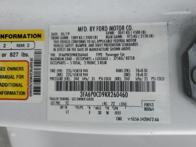 2019 FORD FUSION SEL - 3FA6P0CD9KR260460