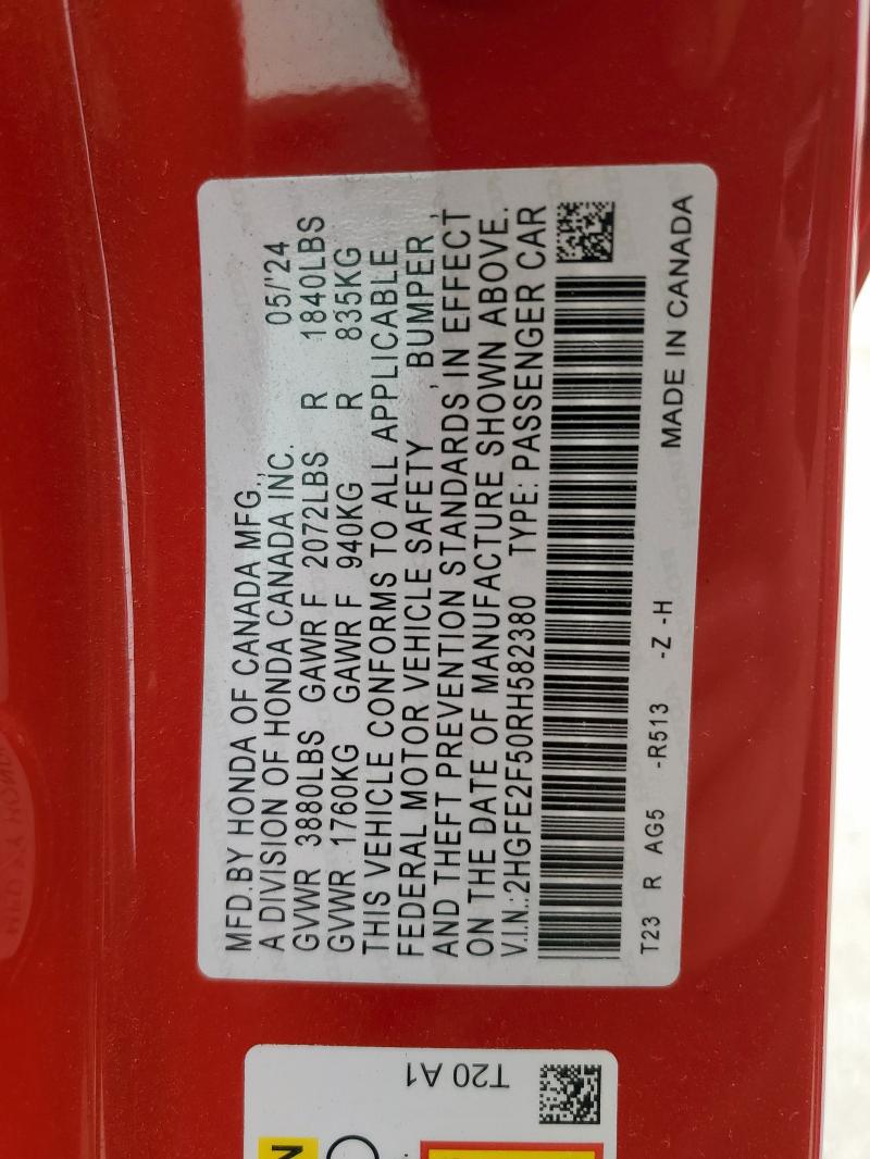 2024 HONDA CIVIC SPOR 2HGFE2F50RH582380