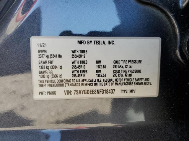 2022 TESLA MODEL Y - 7SAYGDEE8NF318437