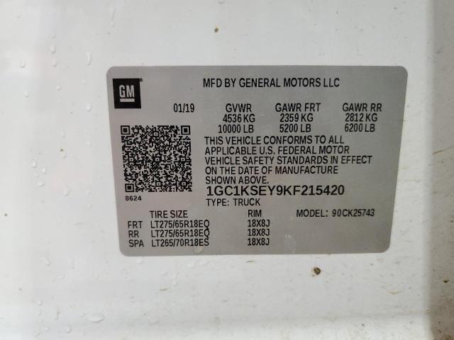 2019 CHEVROLET SILVERADO - 1GC1KSEY9KF215420