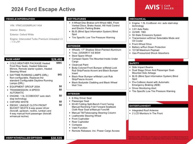 2024 FORD ESCAPE ACT 1FMCU0GN9RUA11454