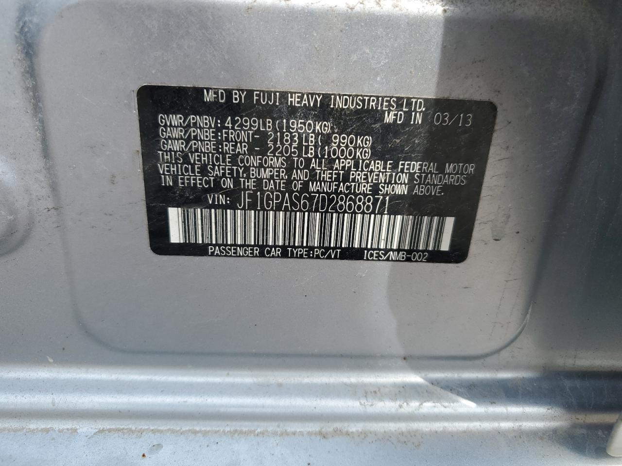 SUBARU IMPREZA SPORT LIMITED