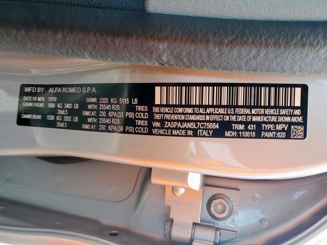 2020 ALFA ROMEO STELVIO - ZASPAJAN5L7C75684