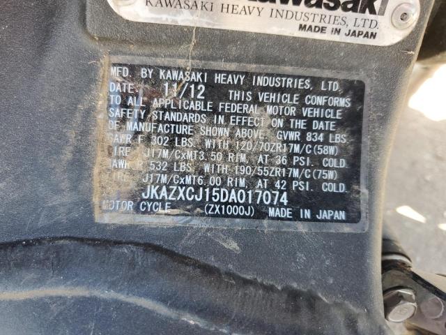 2013 KAWASAKI ZX1000 J JKAZXCJ15DA017074