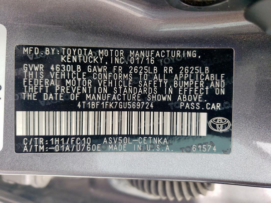 2016 TOYOTA CAMRY LE 4T1BF1FK7GU569724