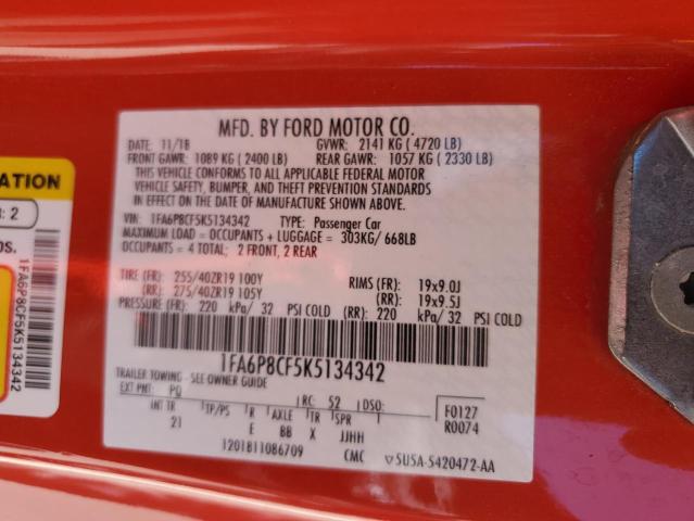 2019 FORD MUSTANG GT - 1FA6P8CF5K5134342