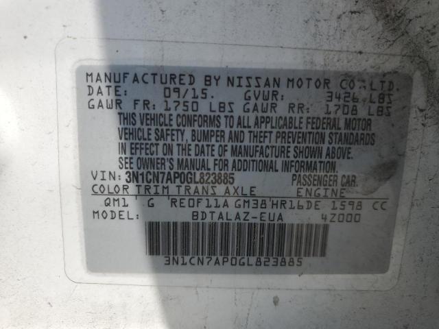 2016 NISSAN VERSA S - 3N1CN7AP0GL823885