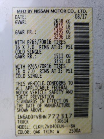 2017 NISSAN FRONTIER S - 1N6AD0FV8HN772317